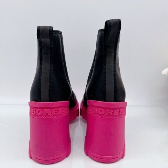 Sorel Brex Waterproof Platform Heel Chelsea Boot Bootie Black/Cactus Pink US 8 - Picture 6 of 9